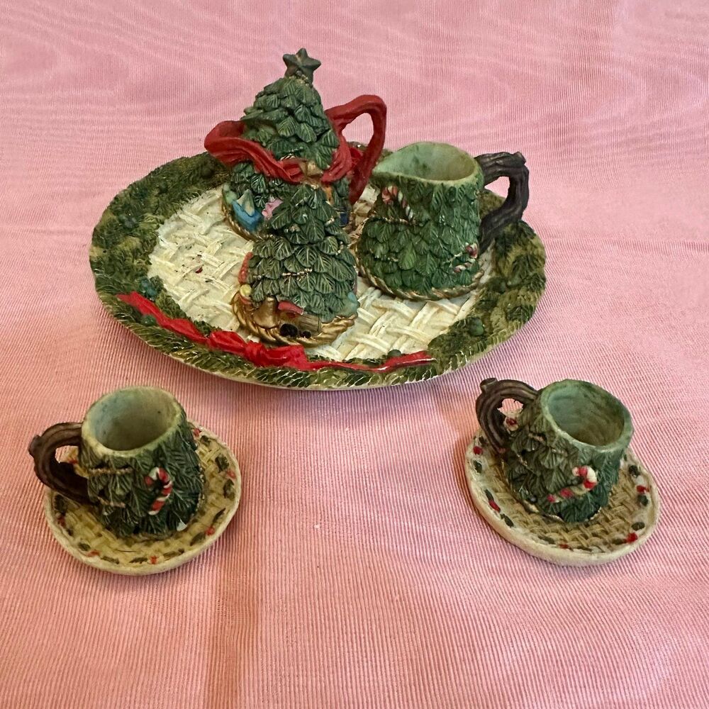 Christmas Tree Miniature Teacup Set with Tray